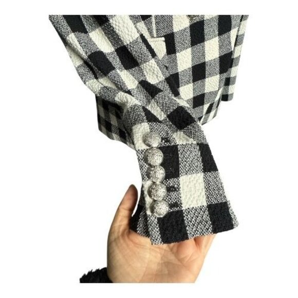 VERONICA BEARD Miller Dickey Plaid Jacket Blazer Size 4 Black White Linen Check - Picture 8 of 12